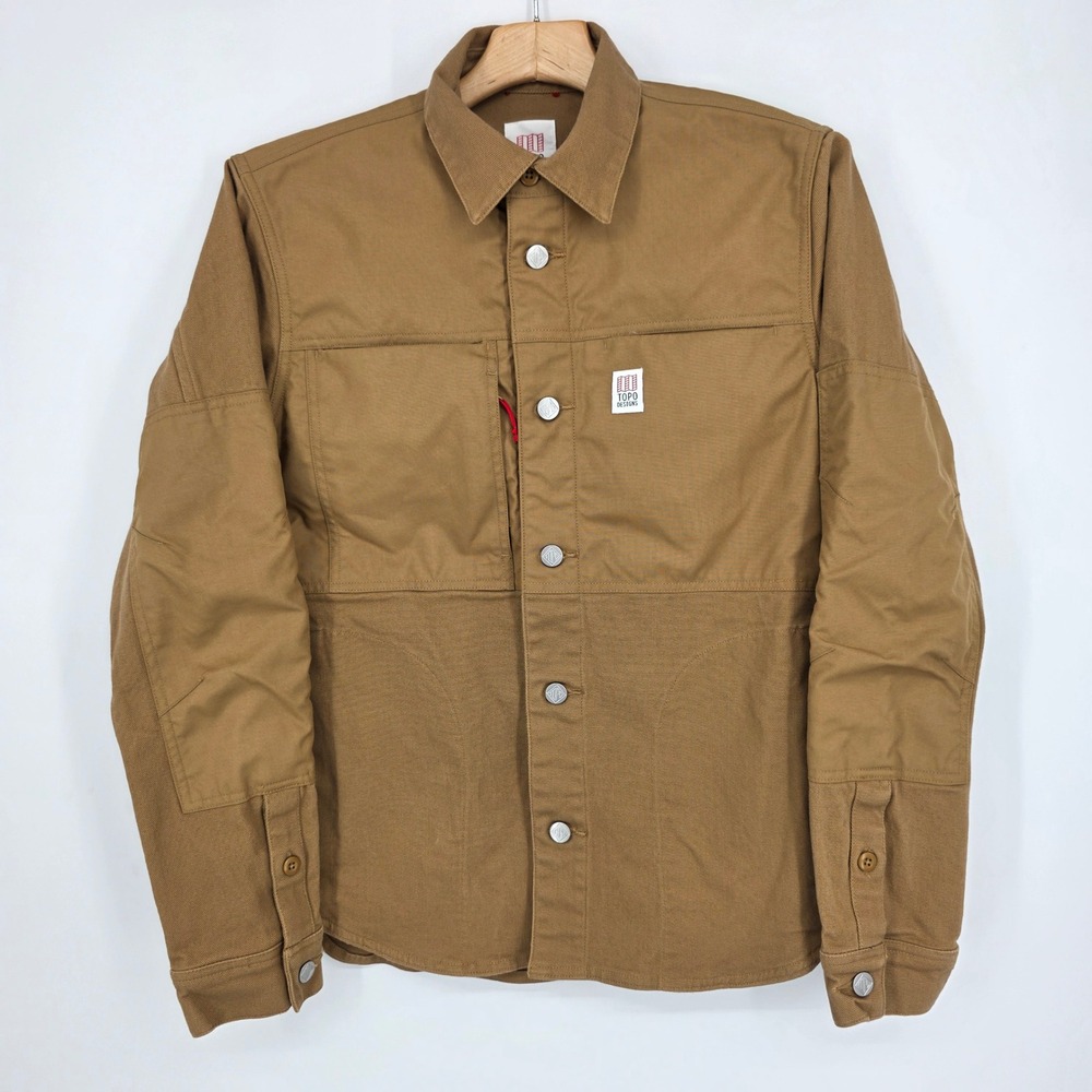Topo Designs Mens Dirt Jacket Khaki Brown Cordura Organic Cotton Stretch Medium